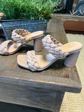 a new day Braided Double-Strap Heeled Sandals - Blush Taupe